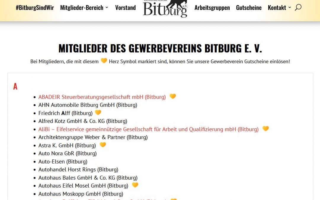Neue Homepage des Gewerbeverein Bitburg e.V.