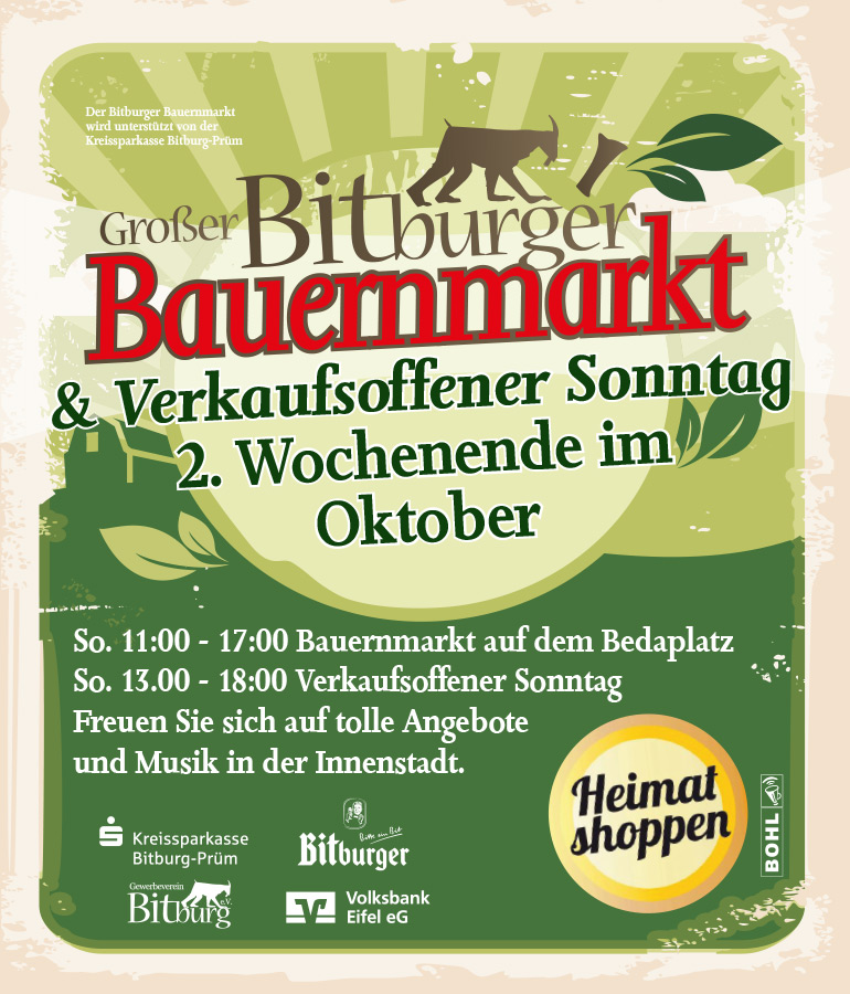 Großer Bitburger Bauernmarkt & Verkaufsoffener Sonntag am 2. Wochenende im Oktober 2023!